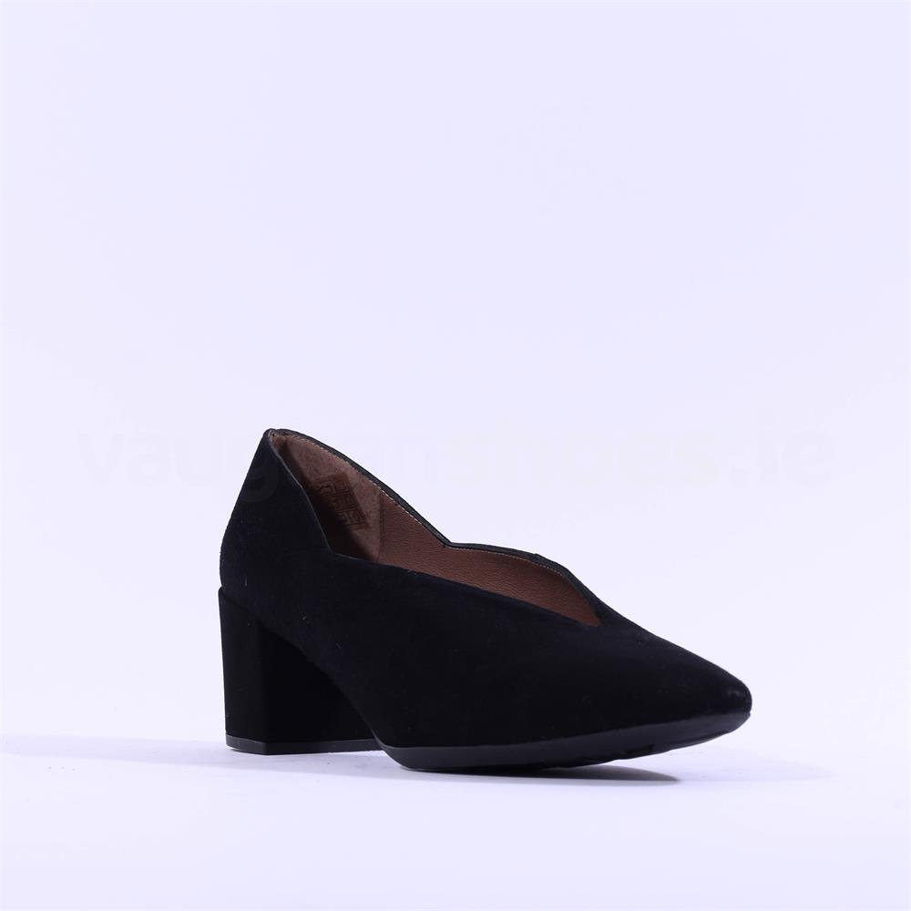 Wonders V Cut Block Heel Court Shoe Black Suede Vaughan Shoes Ireland